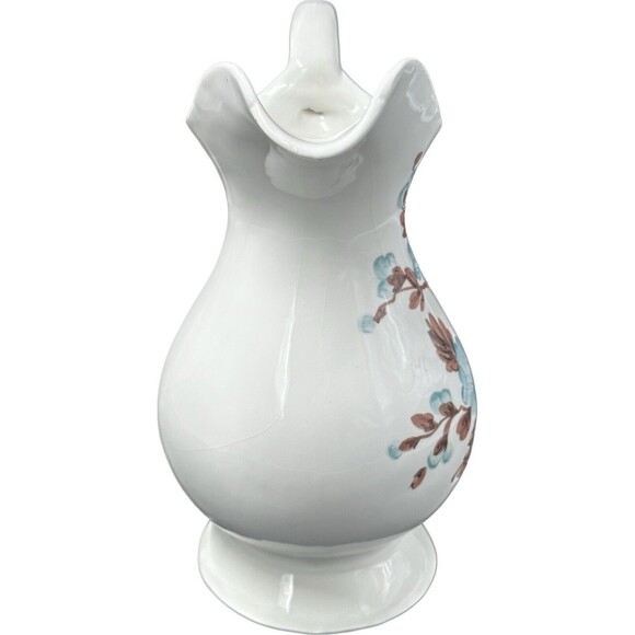 Large Blue and Brown Ceramic Floral Pitcher made in Italy 11.25" Tall - Picture 4 of 6
